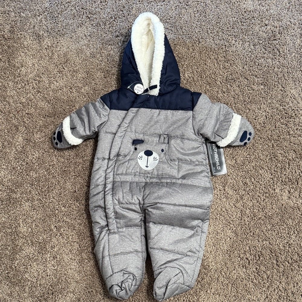 Adorable Gray and Navy Bear Snowsuit